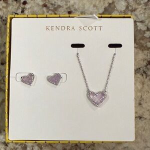 Kendra Scott Silver and Purple Amethyst Heart Earring and Necklace Set